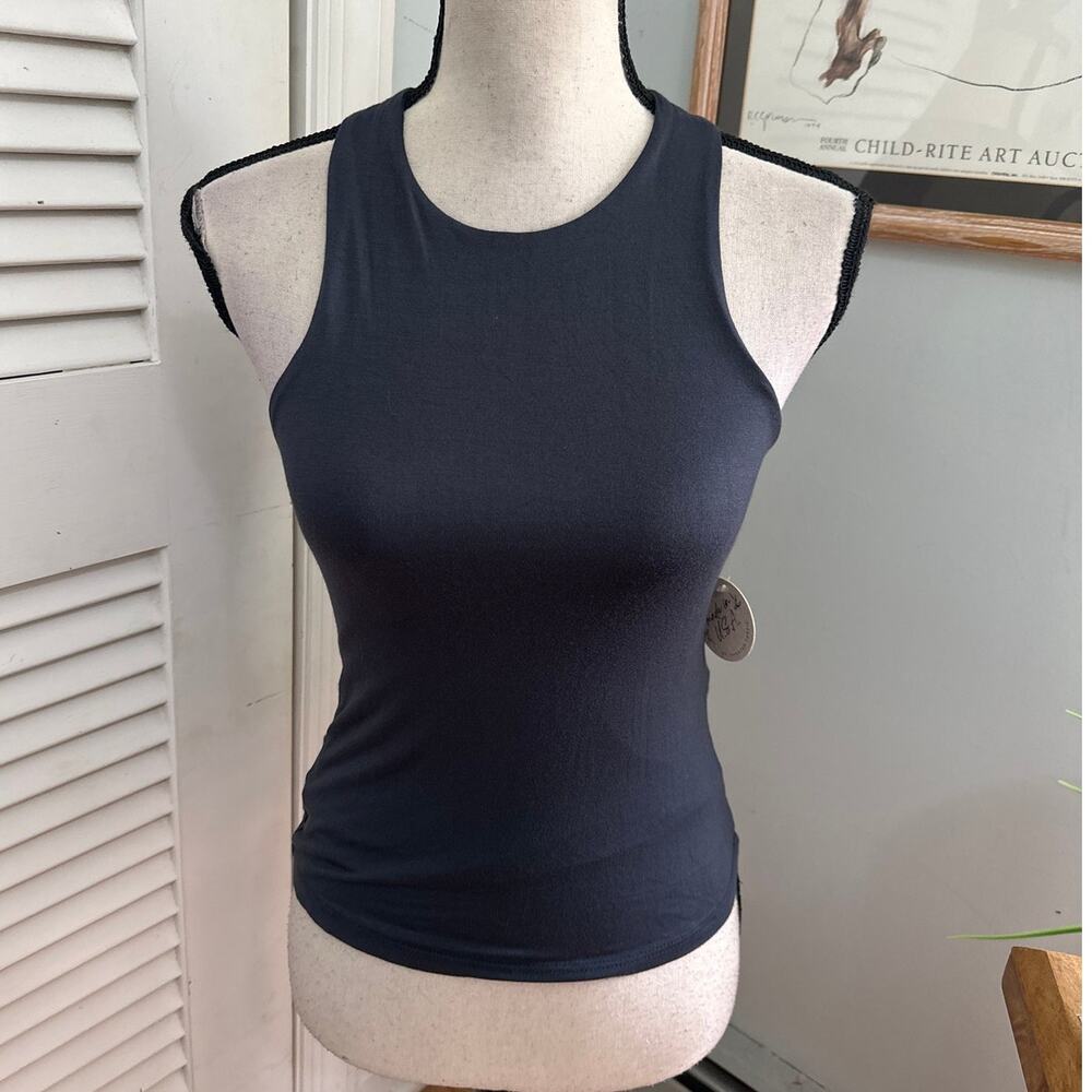 Final Touch Tank Top Womens Gray Bees Knees Racerback Minimalist Quiet Luxury